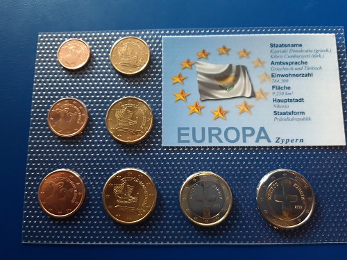  Zypern - KMS 1 ct - 2 Euro 2008 acht Münzen unzirkuiert in Noppenfolie   