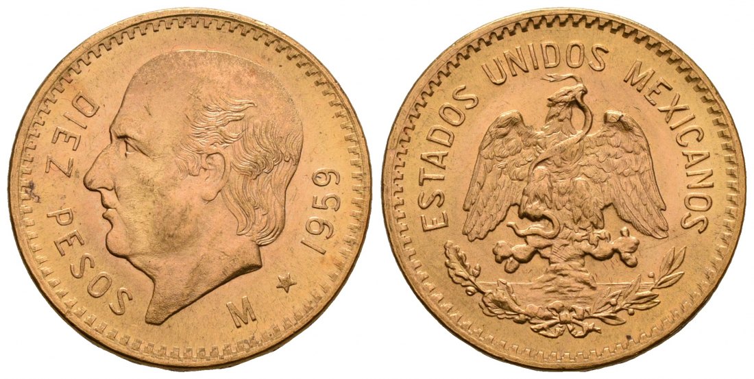 PEUS 4795 Mexiko 7,5 g Feingold. Miguel Hidalgo y Costilla 10 Pesos GOLD 1959 M Kl. Kratzer, fast Stempelglanz