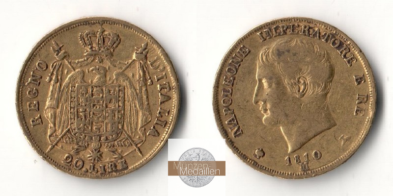 Italien   20 Lire MM-Frankfurt Feingold: 5,81g Napoleon, emperor and king 1810 