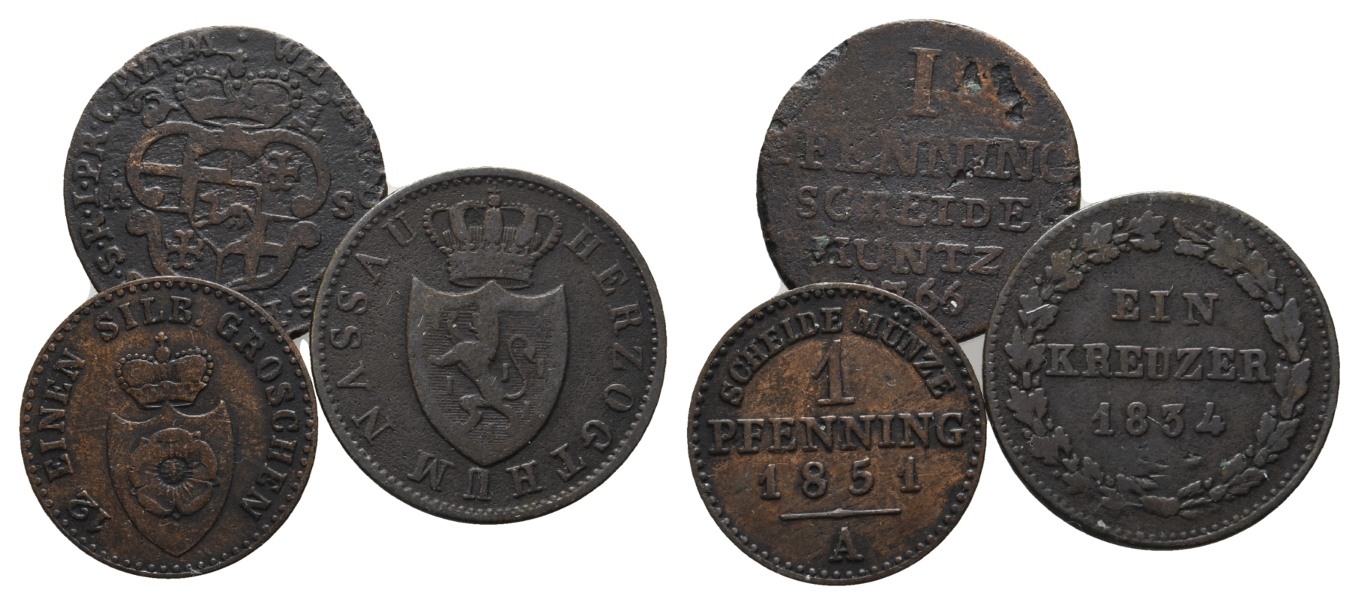 Altdeutschland; 3 Kleinmünzen 1766/1851/1834   