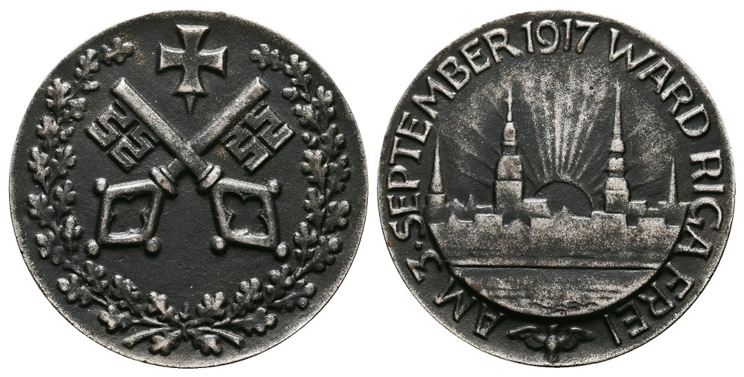  Linnartz 1. Weltkrieg Eisenmedaille 1917 a.d. Befreiung von Riga geschwärzt f.vz Gewicht: 30,3g   