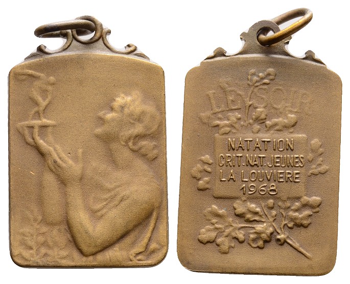  Linnartz Belgien Tragbare Bronzemedaille 1968, Prämie- Schwimmen, 23x37mm vz   