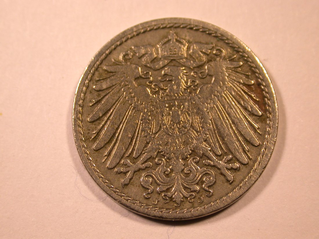  E26  KR  5 Pfennig 1906 J in ss, geputzt, Rdf.   Originalbilder   