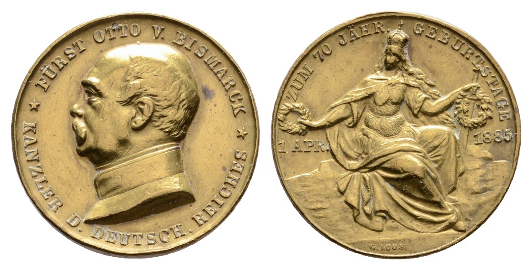  Linnartz Bismarck, Bronzemedaille 1885 (v. Loos), 70. Geburtstag, 26 mm, Rand bearb.vz   