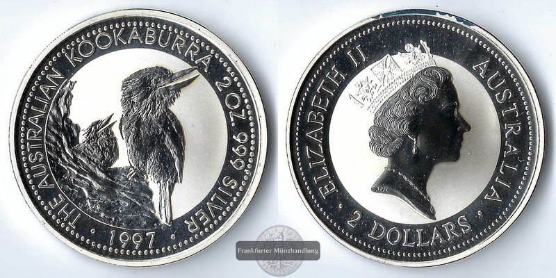  Australien,  2 Dollar 1997   Kookaburra   FM-Frankfurt Feinsilber: 62,1g   