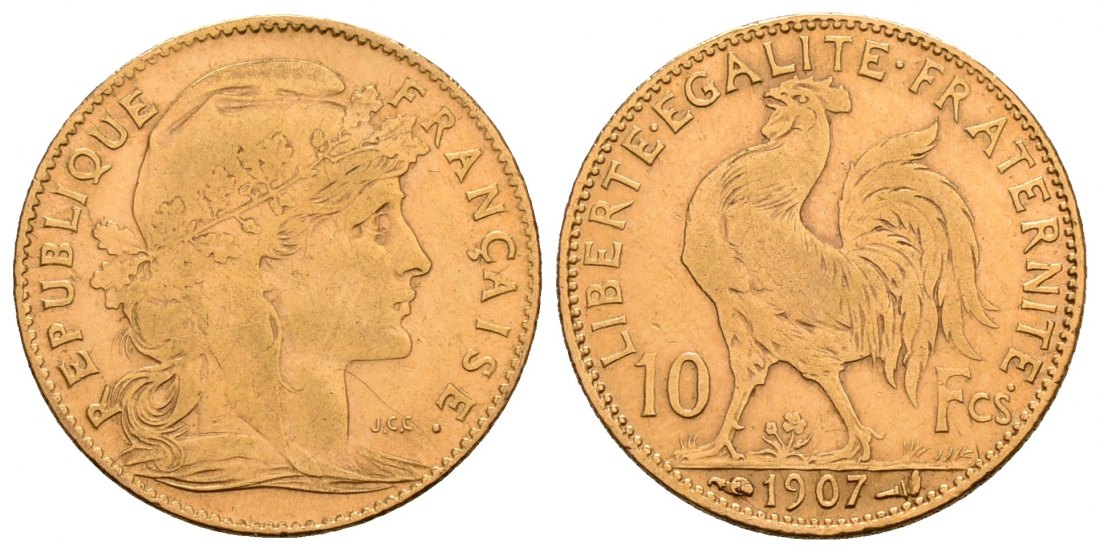 PEUS 5055 Frankreich 2,9 g Feingold. Marianne 10 Francs GOLD 1907 Sehr schön
