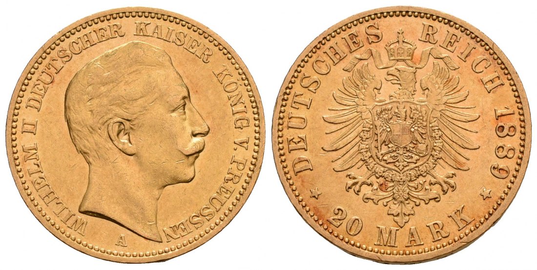 PEUS 5056 Preußen - Kaiserreich 7,16 g Feingold. Wilhelm II. (1888 - 1918) 20 Mark GOLD 1889 A Sehr Schön / Sehr schön +