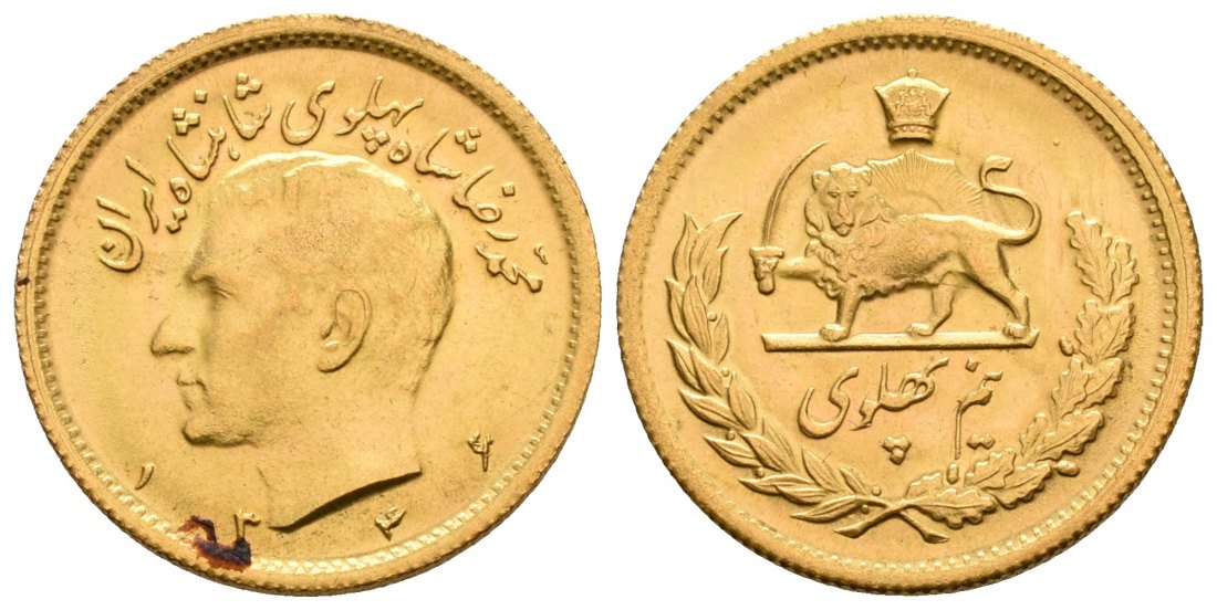 PEUS 5084 Iran 3,66 g Feingold. Muhammad Reza Shah 1/2 Pahlavi GOLD 1349 = 1963 Fast Stempelglanz