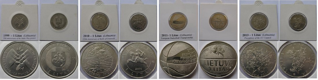  1999-2014,Lithuania, a set commemorative 1-Litas coins   