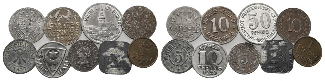 Notgeld diverser Städte, 9 Kleinmünzen   