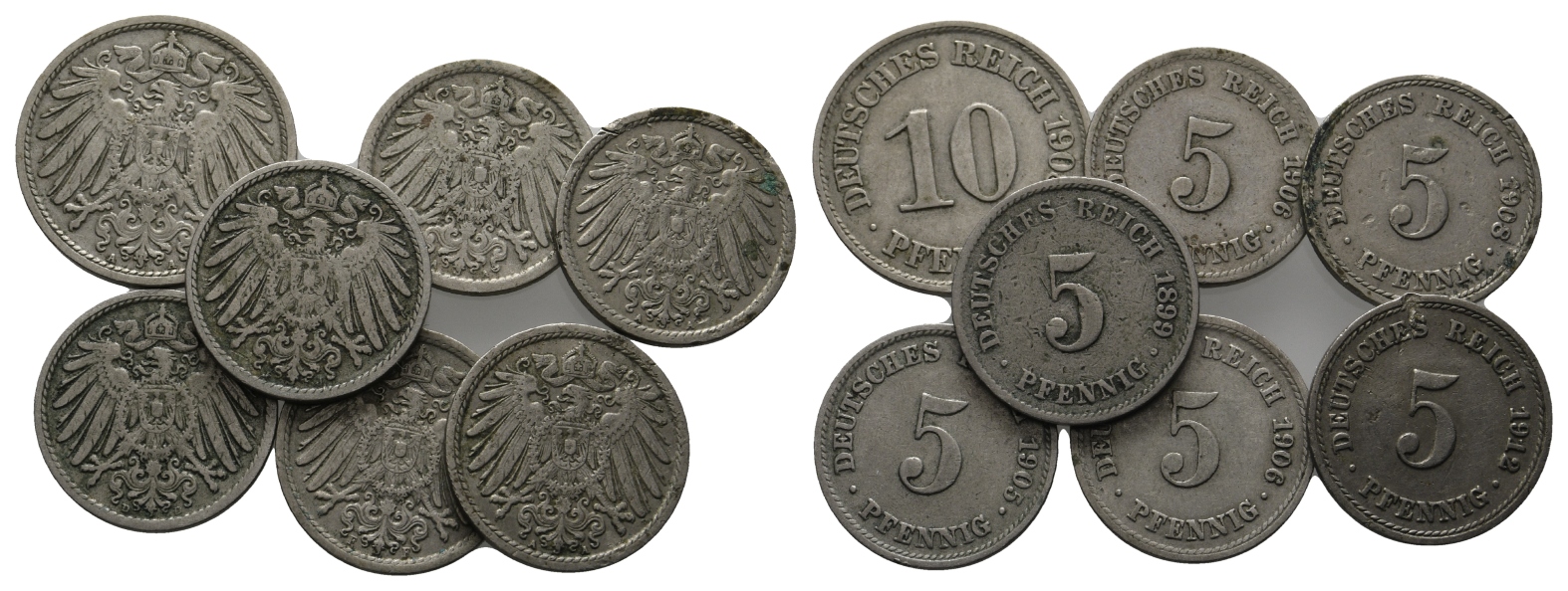  Deutsches Kaiserreich; 6 x 5 Pfennig, 1 x 10 Pfennig,   