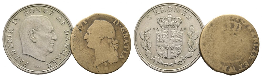  Dänemark; 2 Münzen, 1 x 5 Kronen 1961   