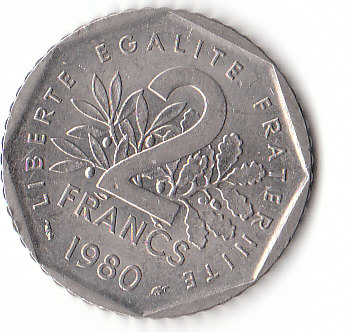  2 Francs Frankreich 1980 (C284)b.   