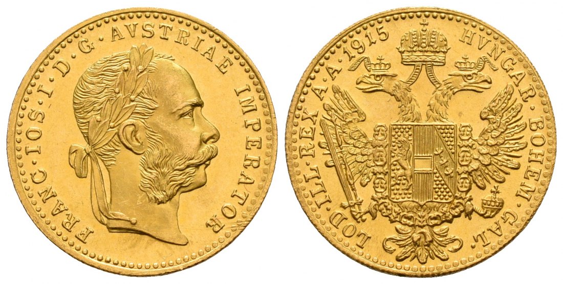 PEUS 5206 Österreich 3,44 g Feingold. Franz Joseph I. (1848 - 1916) 1 Dukat (off.NP) GOLD 1915 Stempelglanz