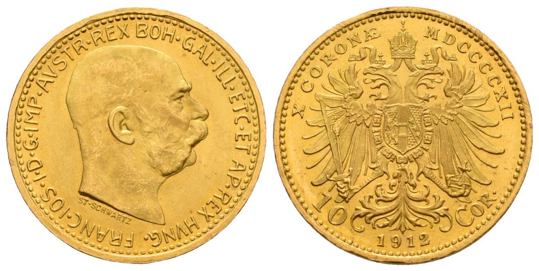PEUS 5234 Österreich 3,05 g Feingold. Franz Joseph I. (1848 - 1916) 10 Kronen GOLD 1912 (off. NP) Stempelglanz