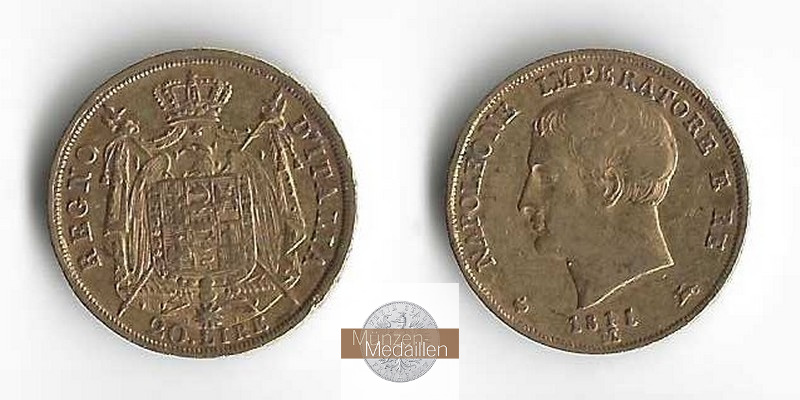 Italien  20 Lire MM-Frankfurt   Feingold: 5,81g Napoleon I 1811 A 