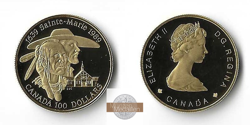 Kanada  100 Dollar MM-Frankfurt Feingold: 7,78g Saint-Marie 1989 