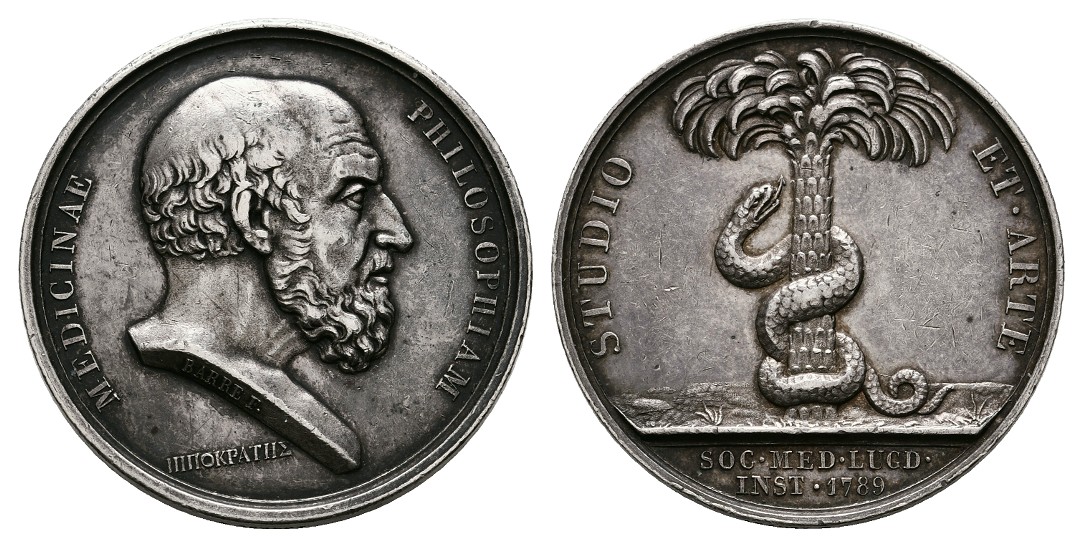  Linnartz Medicina in Numis Silbermedaille 1789 (Barre) Hippokrates vz+ Gewicht: 12,1g   