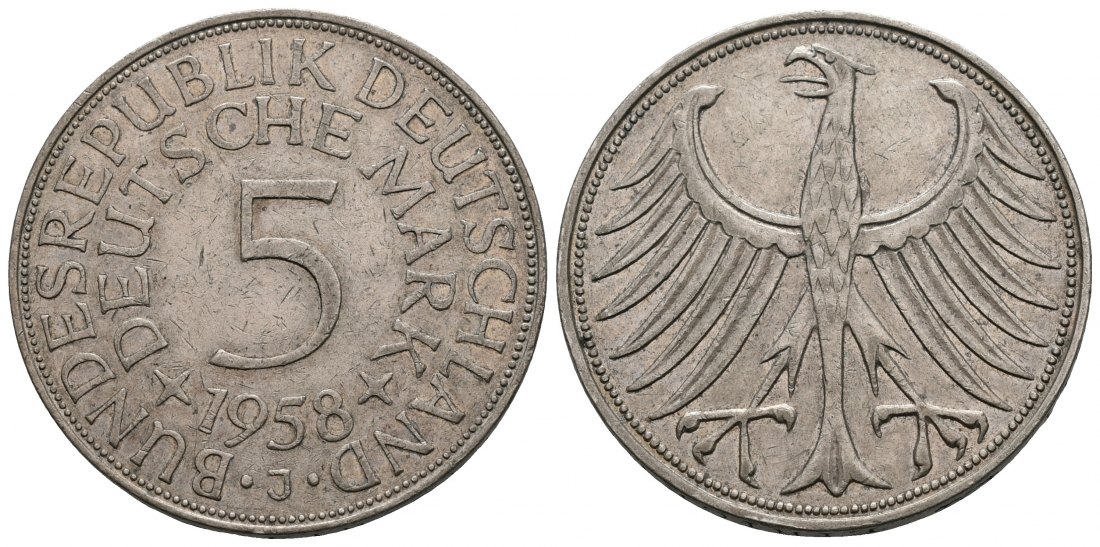 PEUS 5293 Bundesrepublik Deutschland  5 Mark 1958 J Sehr schön