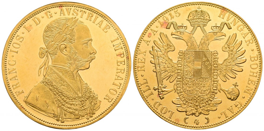 PEUS 5302 Österreich 13,76 g Feingold. Franz Joseph (1848-1916) 4 Dukaten (off.NP) GOLD 1915 Kl. Kratzer, fast Stempelglanz