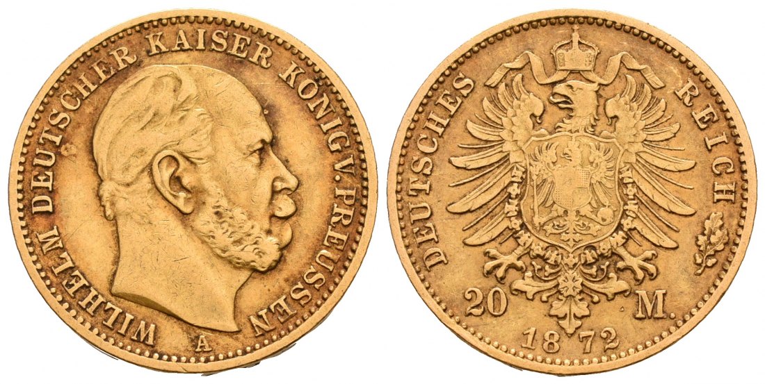 PEUS 5325 Kaiserreich - Preußen 7,16 g Feingold. Wilhelm I. (1861 - 1888) 20 Mark GOLD 1872 A Berlin Sehr schön