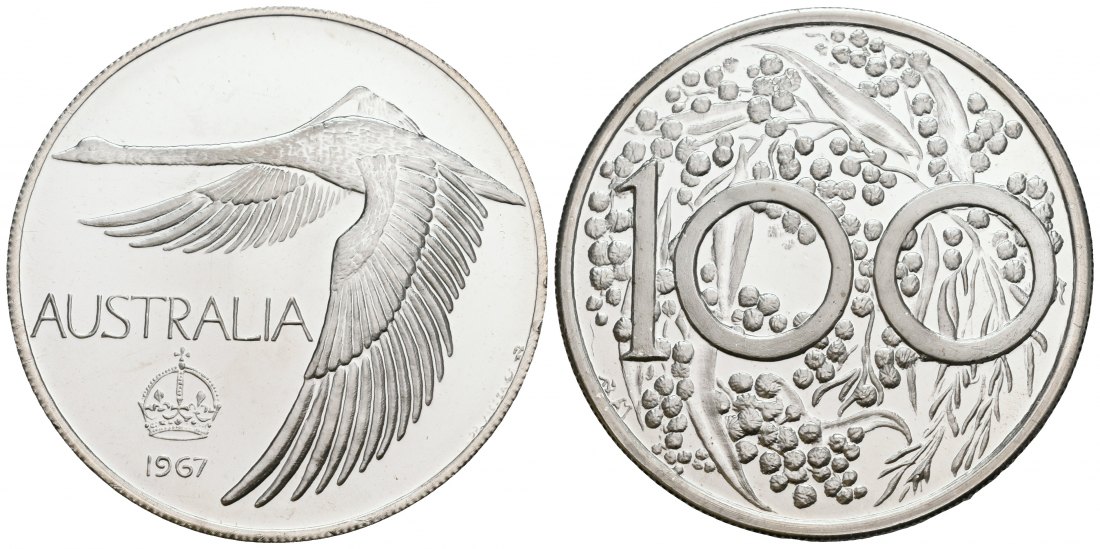 PEUS 5345 Australien 28,9 g rau. Dollar SILBER 1967 SELTEN Almost Uncirculated