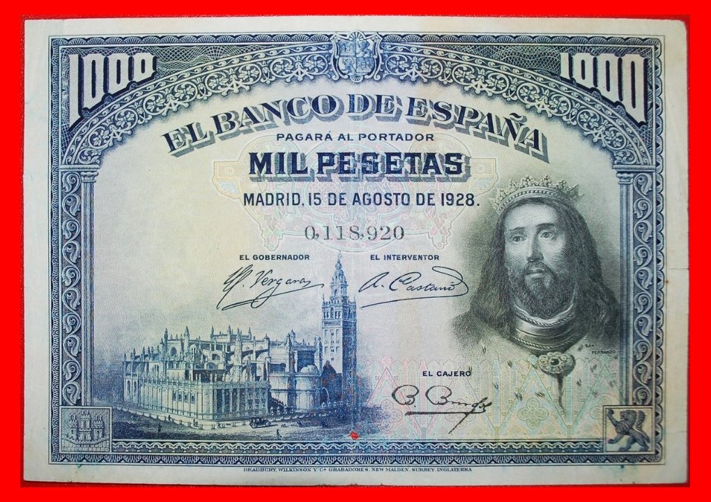  • EUCHARISTIE: SPANIEN  ★ 1000 PESETAS 1928!!! San Fernando (1217– 1252) OHNE VORBEHALT!   