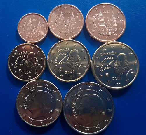 Spanien KMS lose - 8 Münzen 1 cent - 2 EURO 2021 bankfrisch