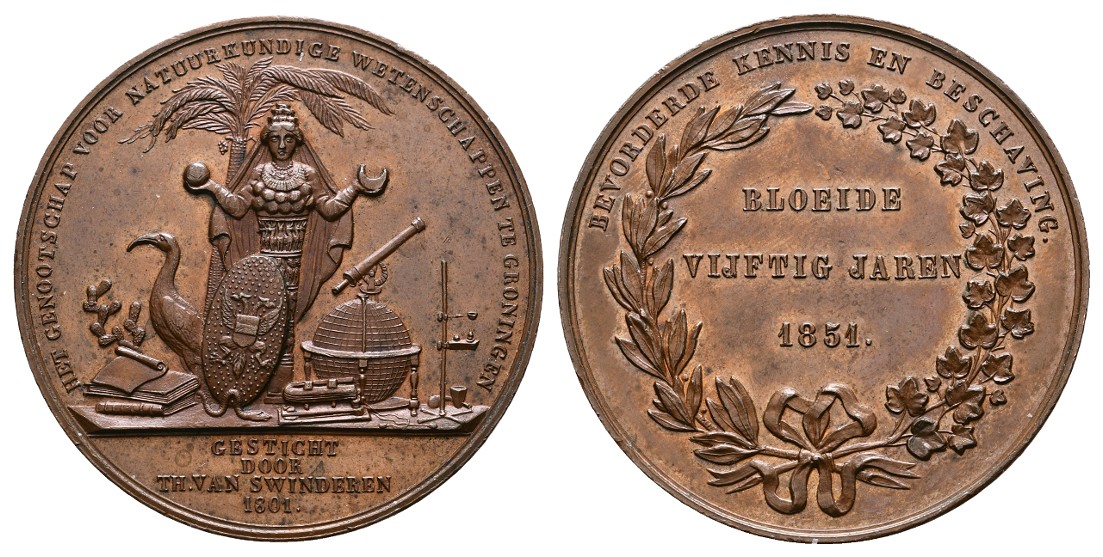  Linnartz Niederlande Groningen Bronzemedaille 1851 R! vz-stgl Gewicht: 40,7g   