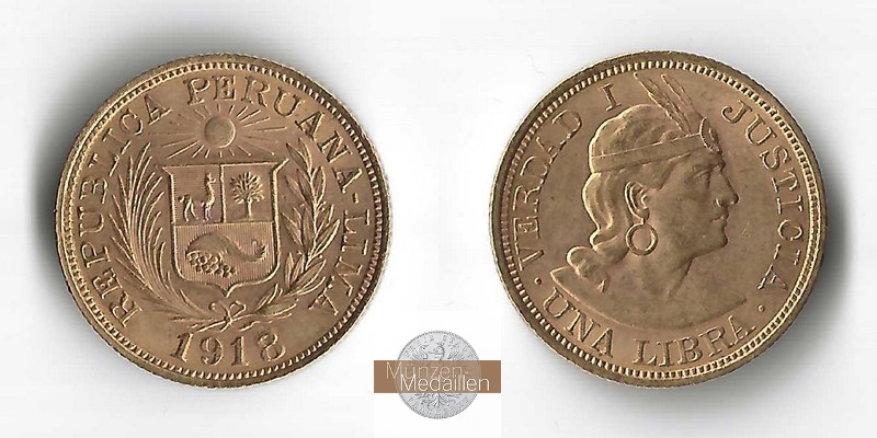 Peru MM-Frankfurt  Feingold: 7,33g 1 Libra 1918 