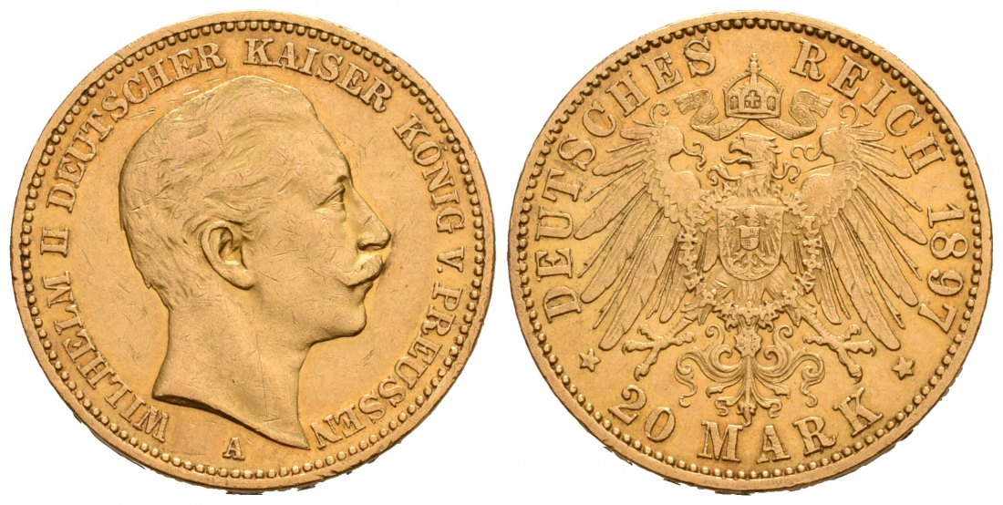 PEUS 5683 Kaiserreich - Preußen 7,16 g Feingold. Wilhelm II. (1888 - 1918) 20 Mark GOLD 1897 A Sehr schön