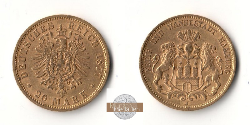 Hamburg, Kaiserreich  20 Mark MM-Frankfurt Feingold: 7,17g  1877 J 