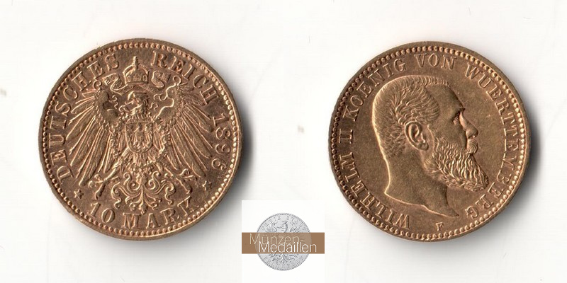 Württemberg, Kaiserreich  10 Mark MM-Frankfurt Feingold: 3,58g Wilhelm II. 1891-1918 1896 F 