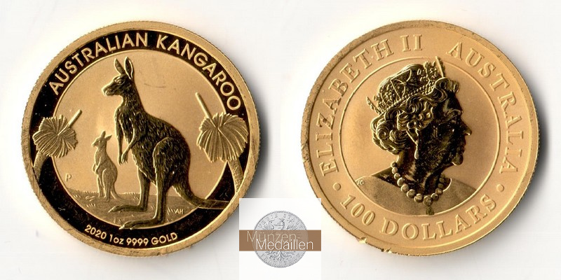 Australien  100 Dollars MM-Frankfurt Feingold: 31,1g Kangaroo 2020 