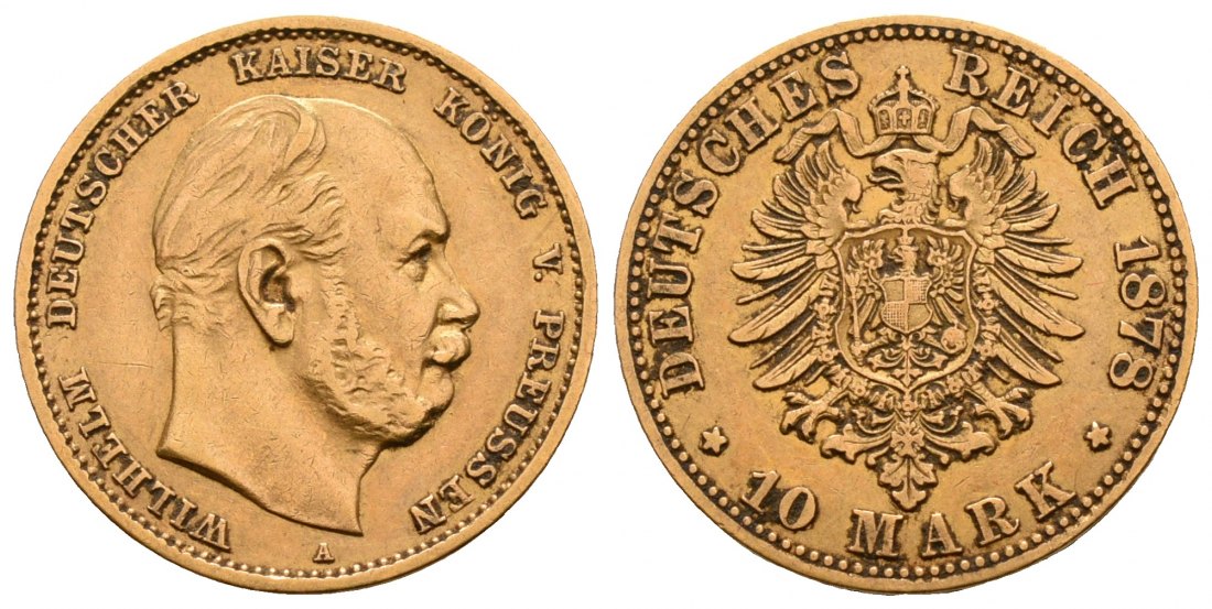 PEUS 5892 Kaiserreich - Preußen 3,58 g Feingold. Wilhelm I. (1861 - 1888) 10 Mark GOLD 1878 A Sehr schön