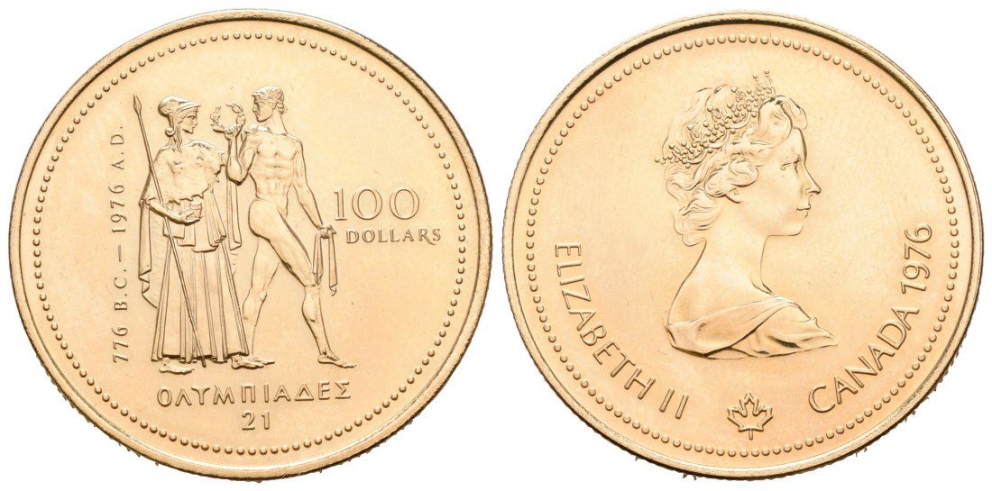PEUS 5947 Kanada 7,78 g Feingold. Olympiade Montreal 100 Dollars GOLD 1976 Kl. Kratzer, Vorzüglich