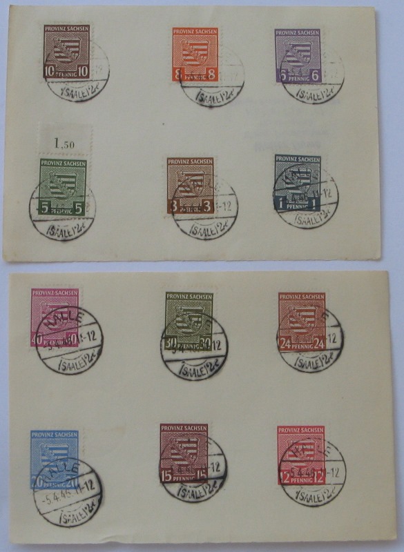  1945/1946, Germany, Soviet Occupation of Saxony, 2 Philatelic sheets with stamp series: Coat of Arms   