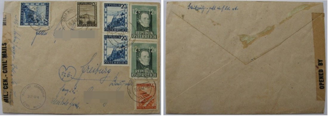  1947, Austria, a envelope with a stamp set (7 pcs) from 1945-1947   
