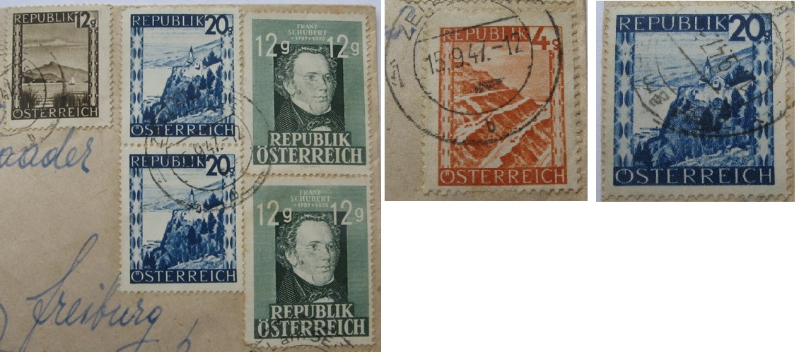  1947, Austria, a envelope with a stamp set (7 pcs) from 1945-1947   