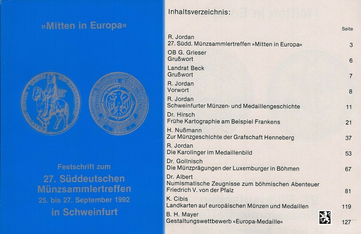  Mitten in Europa - Festschrift zum 27. Süddeutschen Münzsammlertreffen 1992   