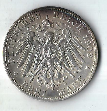  Preussen Wilhelm II mit Zylinder 3 Mark 1909 Silber Goldankauf Koblenz Frank Maurer H893   