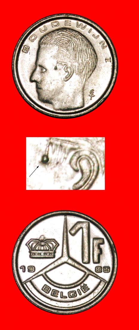  * PIERCING DUTCH LEGEND: BELGIUM ★ 1 FRANC 1989  coin (not medal) alignment! LOW START ★ NO RESERVE!   