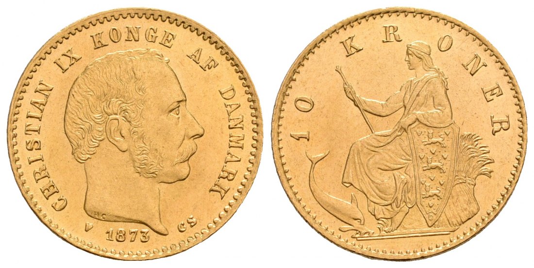 PEUS 6237 Dänemark 4,03 g Feingold. Christian IX. (1863 - 1906) 10 Kroner GOLD 1873 CS Kopenhag Kl. Kratzer, Vorzüglich +