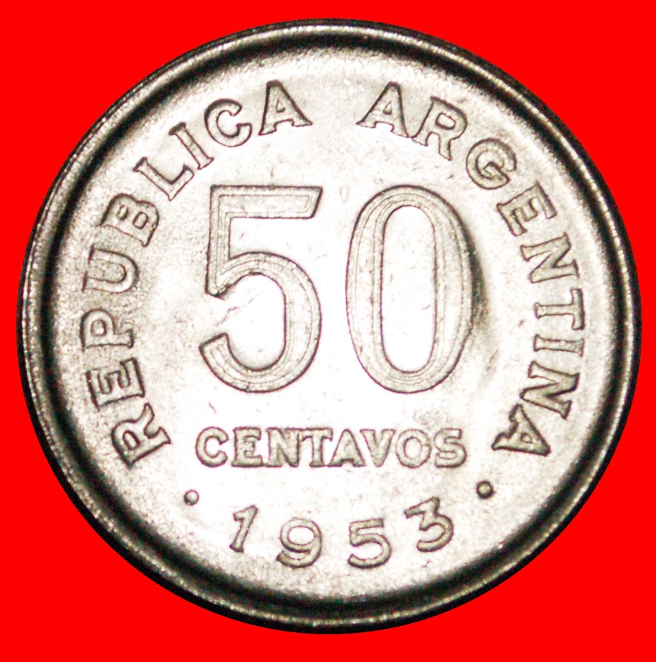 * SAN MARTIN (1778-1850): ARGENTINA ★ 50 CENTAVOS 1953 MINT LUSTRE! LOW START ★ NO RESERVE!   