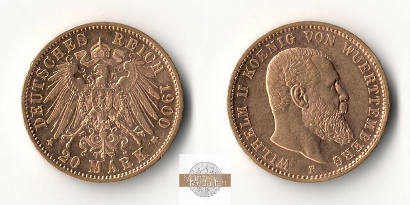 Württemberg, Kaiserreich  20 Mark MM-Frankfurt Feingold: 7,17g Wilhelm II. 1900 F 