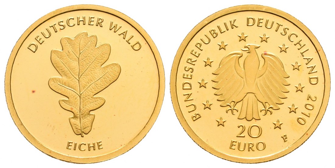 PEUS 6462 BRD 3,89 g Feingold. Deutscher Wald - Eiche OHNE Etui + Zertifikat 20 Euro GOLD 2010 F Stuttgart Kratzer, fast Stempelglanz (Kapsel)