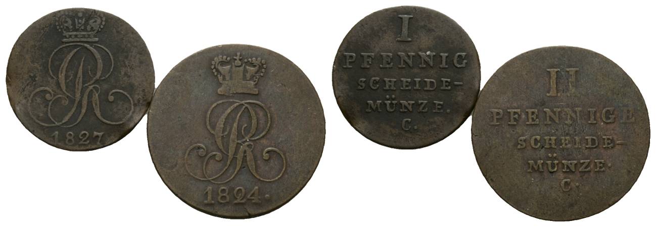  Altdeutschland; 2 Kleinmünzen 1824 / 1827   