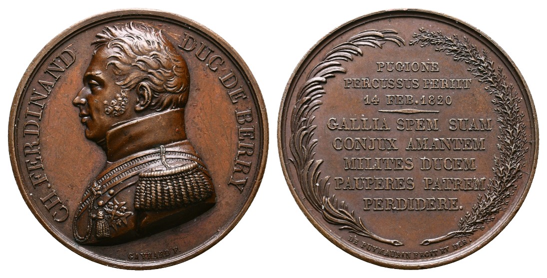  Linnartz FRANKREICH,Bronzemed.1820 (v.Gayrard) Ferdinand Duc De Berry, 41mm, 32,92gr, vz+   