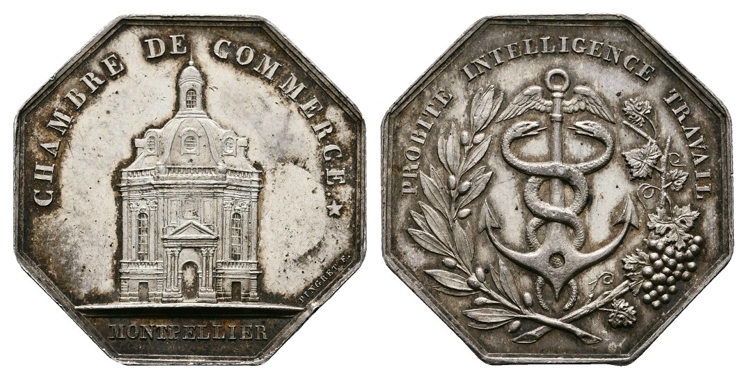  Linnartz FRANKREICH,Silbermed. um 1830 v. Pingret,Montpellier, 17,64gr, 33,5x33,5mm, f.st   