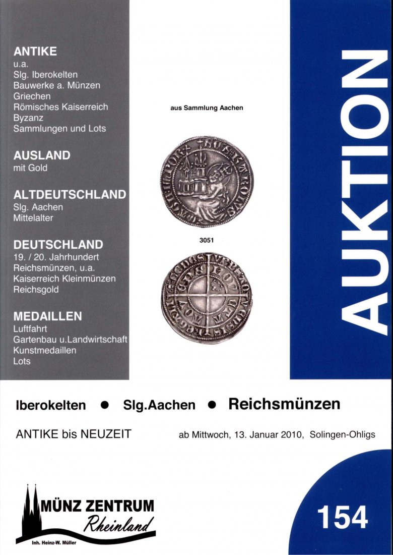  Münzzentrum (Köln) Auktion 154 (2010) Slg. Aachen Teil II. Sammlung Iberokelten (Spanien) ,Medaillen   
